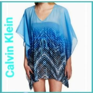 NWT Calvin Klein beach caftan coverup turquoise blue chevron print Swimsuit Cove